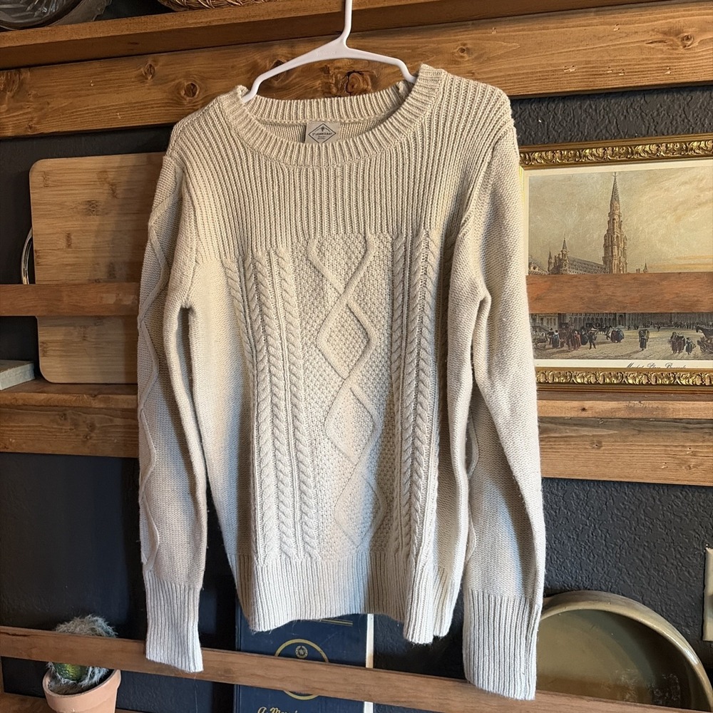 St John's Bay Cozy Pullover Cream Cableknit Sweater Women's Size M